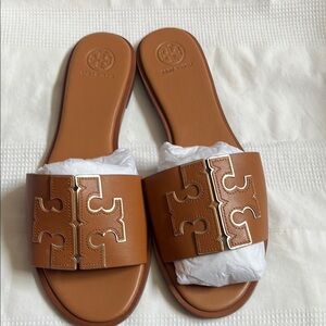 Tory Burch Tan Leather Slide Sandals